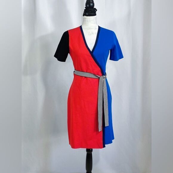 DIANE VON FURSTENBERG Colorblock Wrap Dress size M - Picture 5 of 13